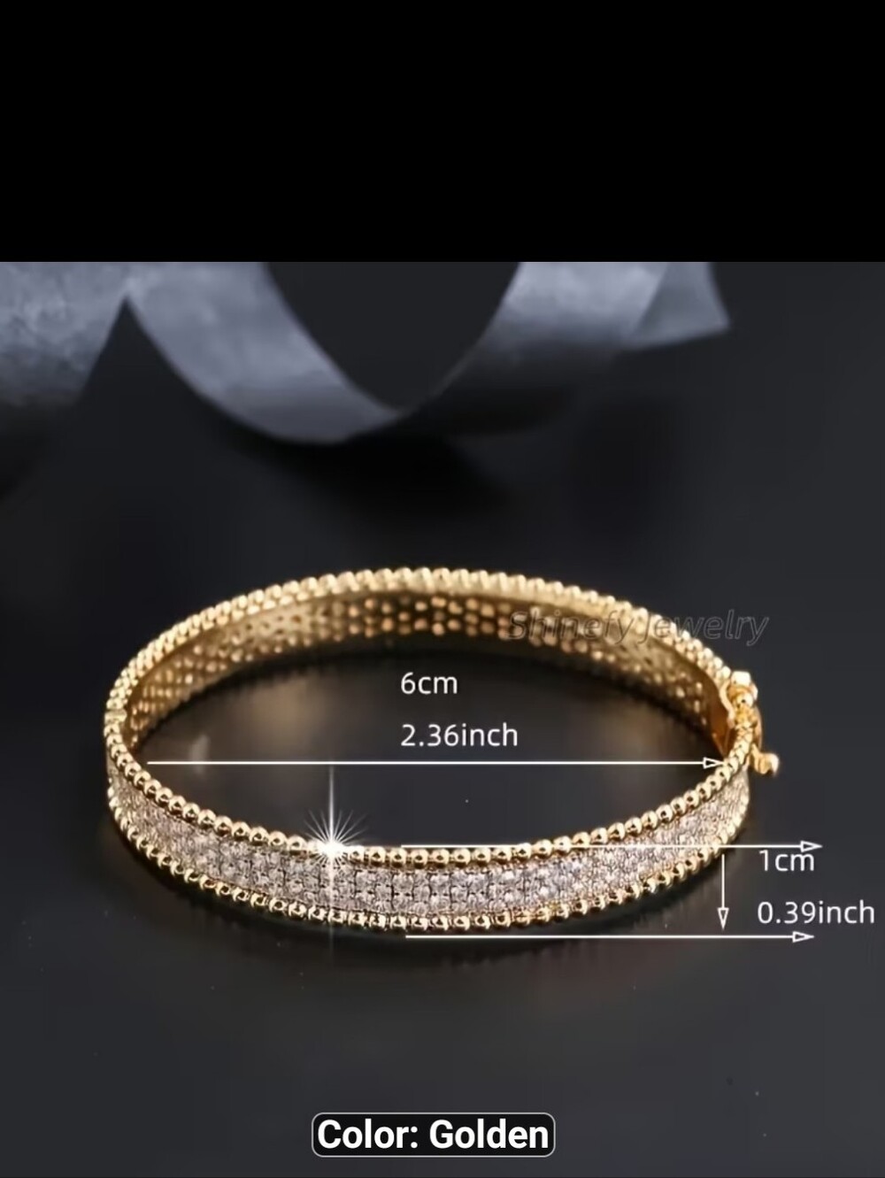 Gold Tone Pave CZ Bangle Hinged Bracelet